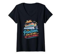 Womens This Pontoon Runs On Vibes and Ice Cold Drinks Lake V-Neck T-Shirt