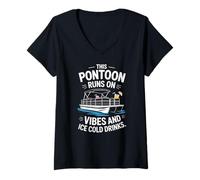 Womens This Pontoon Runs On Vibes and Ice Cold Drinks V-Neck T-Shirt
