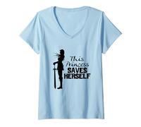 Women's This Princess Saves Herself Bookish Fairy Tale Feminist V-Neck T-Shirt