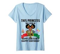 Women's This Princess was Born in June Juneteenth Kid Sister Girl V-Neck T-Shirt