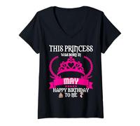 Women's This Princess was Born in May Funny May-Birthday Queen Lady V-Neck T-Shirt