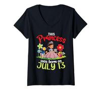 Women's This Princess was Born On July 13 Birthday Mother Daughter V-Neck T-Shirt