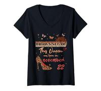 Womens This Queen was Born in 22 November 22nd Birthday Brown Sugar V-Neck T-Shirt