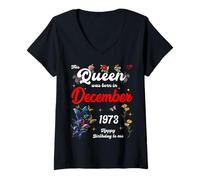 Womens This Queen was Born in December 1973 December Birthday Women V-Neck T-Shirt