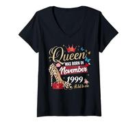 Womens This Queen was Born in November 1999 November Birthday Women V-Neck T-Shirt