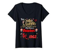 Womens This Queen Was Born in October 1962 October birthday Women V-Neck T-Shirt