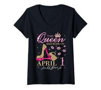 Women's This Queen was Born on April 1 Living My Blessed Life V-Neck T-Shirt