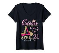 Women's This Queen was Born on April 21 Living My Blessed Life V-Neck T-Shirt