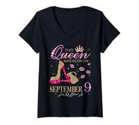Womens This Queen was Born on September 9 Living My Blessed Life V-Neck T-Shirt