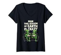 Women's This Season of Earth is Crazy Aliens Popcorn Meme V-Neck T-Shirt