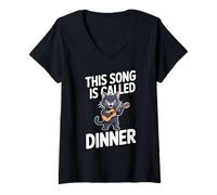 Women's This Song is Called Dinner Cat Music V-Neck T-Shirt