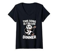 Women's This Song is Called Dinner Panda Lover V-Neck T-Shirt