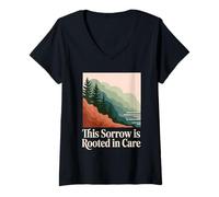 Womens This Sorrow is Rooted in Care Environmentalist Grief V-Neck T-Shirt