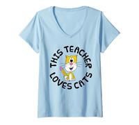 Womens This Teacher Loves Cats, Back To School Cat Kindergarten V-Neck T-Shirt