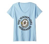 Womens This Teacher Loves Hedgehogs, Back To School, Kindergarten V-Neck T-Shirt