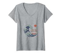 Women's This Too Shall Pass Japanese Woodblock Wave Mental Health V-Neck T-Shirt