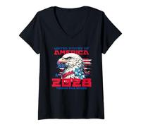 Women's Thomas Massie Election 2028 President USA Flag Bald Eagle V-Neck T-Shirt