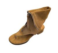 Women's Thong Gladiator Sandals Faux Suede Ankle Booties with Front Zipper,Clip Toe Comfortable Sandals,Casual Solid Color Block Heel Open Toe Shoes for Festival & Edgy Stylish