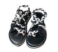 Women's Thong Sandals Large Size Color Matching Knot 2026 New European And American Beach On Flat With Two Straps Ladies Toe Post For Women Summer Uk Pretty Wide Fit Strappy Black 7