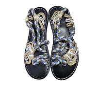Women's Thong Sandals Large Size Color Matching Knot 2026 New European And American Beach On Flat With Two Straps Summer Bohemian For Women Ladies Diamante Beige 6.5