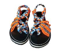 Women's Thong Sandals Large Size Color Matching Knot 2026 New European And American Beach On Flat With Two Straps Toe Post For Women Uk Womens Holiday Evening Ladies Jewelled Orange 5.5