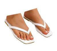 Women's Thong Sandals, Summer Flat Flip Flops with Square Toe Open Slip-On House Slippers Plus Size Comfortable Slipper Sandals for Beach Vacation And Everyday Wear,White,4.5 UK