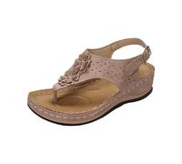 Women'S Thong Sandals Wedge Heel Slingback Sandal Summer Open Toe Shoes Faux Leather Orthopedic Sandals Casual Rome Outdoor Sport Sandal Ladies Elegant Floral Decoration Beach Traveling Flip Flops