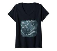 Womens Thor vs Jormungandr Midgard Serpent Ragnarok Mjolnir Norse V-Neck T-Shirt