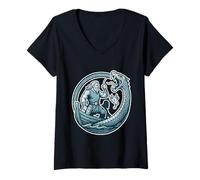 Womens Thor vs Jormungandr Midgard Serpent Ragnarok Mjolnir Norse V-Neck T-Shirt
