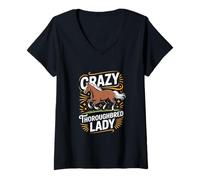 Women's Thoroughbred Horse Crazy Thoroughbred Lady Equestrian V-Neck T-Shirt