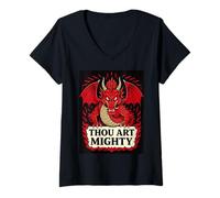 Women's Thou Art Mighty Red Dragon Proclamation V-Neck T-Shirt