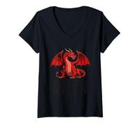 Women's Thou Art Mighty Red Dragon V-Neck T-Shirt