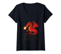 Women's Thou Art Mighty Red Dragon with Fire Breath V-Neck T-Shirt