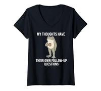 Women's Thoughts Have Questions Introvert Overthinking Funny Frog V-Neck T-Shirt