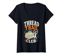Women's Thread Trail Club Sewing Retro V-Neck T-Shirt