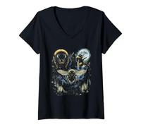 Women's Three Bumblebees Moon Cosmic Galaxy Forest V-Neck T-Shirt