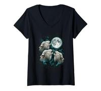 Women's Three Calling Sheep Beneath Full Moon V-Neck T-Shirt