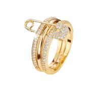Women's Three-Color Interlocking Ring Unique, Micro-Pavé Zircon Pin-Style Ring(Golden,12)