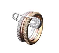 Women's Three-Color Interlocking Ring Unique, Micro-Pavé Zircon Pin-Style Ring(Three Colors,10)