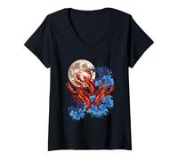 Women's Three Crawfish Moon Galaxy Space Retro Vintage Crawdads V-Neck T-Shirt