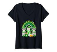 Women's Three Cute American Shorthairs St. Patrick's Day Rainbow V-Neck T-Shirt