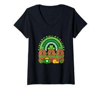 Women's Three Cute Chow Chows St. Patrick's Day Shamrocks Rainbow V-Neck T-Shirt