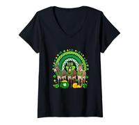 Women's Three Cute Donkeys St. Patrick's Day Shamrocks Rainbow V-Neck T-Shirt