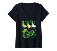 Women's Three Cute Ducks Patrick's Day Farmer Ireland Flag Shamrocks V-Neck T-Shirt