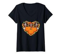 Womens Three Cute English Springer Spaniels Thanksgiving Pilgrim V-Neck T-Shirt