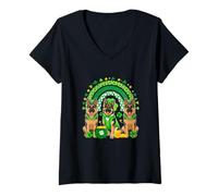 Women's Three Cute German Shepherds Patrick's Day Shamrocks Rainbow V-Neck T-Shirt