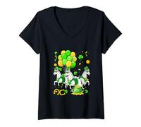 Women's Three Cute Horses St. Patrick's Day Coin Shamrocks Irish V-Neck T-Shirt