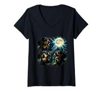 Women's Three Dachshunds Howling at The Moon V-Neck T-Shirt