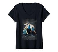 Womens Three Eagles Howling At The Moon Funny Parody Eagle V-Neck T-Shirt