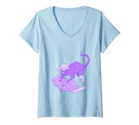 Women's Three Eyed Baking Cat, Celestial Witchy Kitchen Art V-Neck T-Shirt